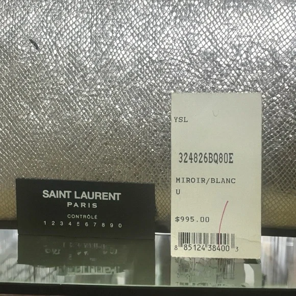 YSL Metallic Silver Flap Clutch - Picture 3 of 9